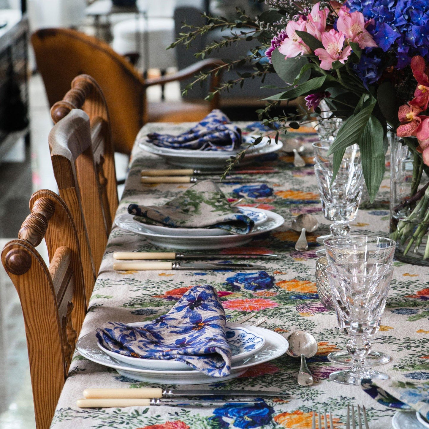 6 Organic Linen Napkins in Blue Harem - Osadia Concept Store