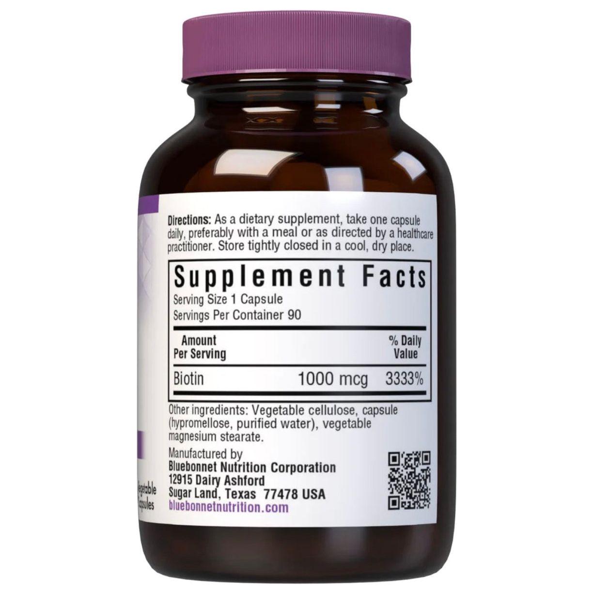 Bluebonnet Nutrition Vitamins Biotin 1000 mg - 90 Vegetable Capsules