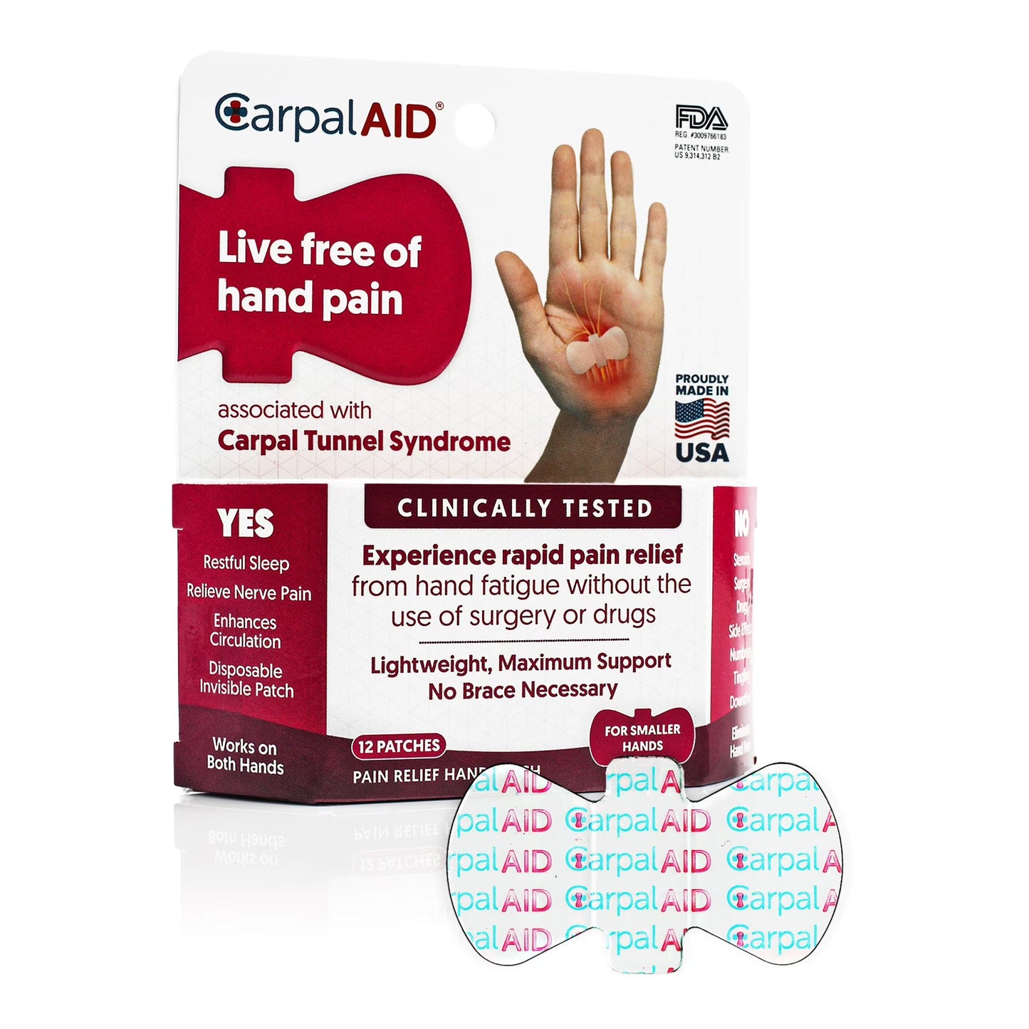 Carpal AID® Large Adhesive Hand-Based Carpal Tunnel Relief Patch (12 Pack)