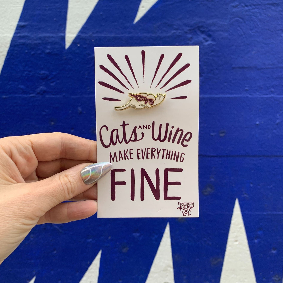Cats and Wine Make Everything Fine Enamel Pin in Purplish Red and Gold - Osadia Concept Store