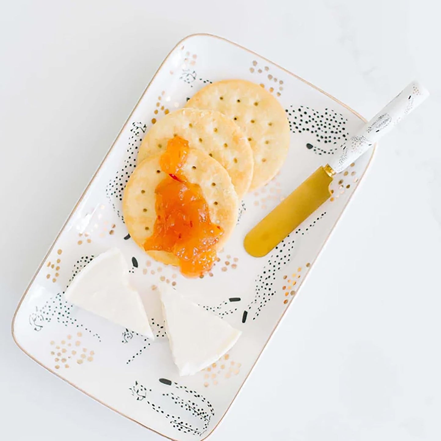 Cheetah Platter With Spreader | Ceramic Serving Dish Plate Tray with Butter Cheese Knife