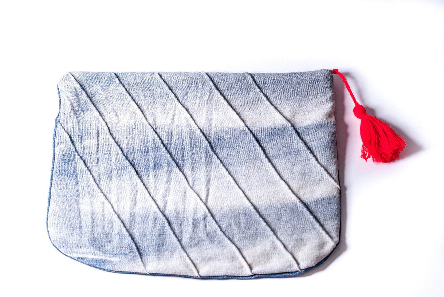 Denim clutch with seam details