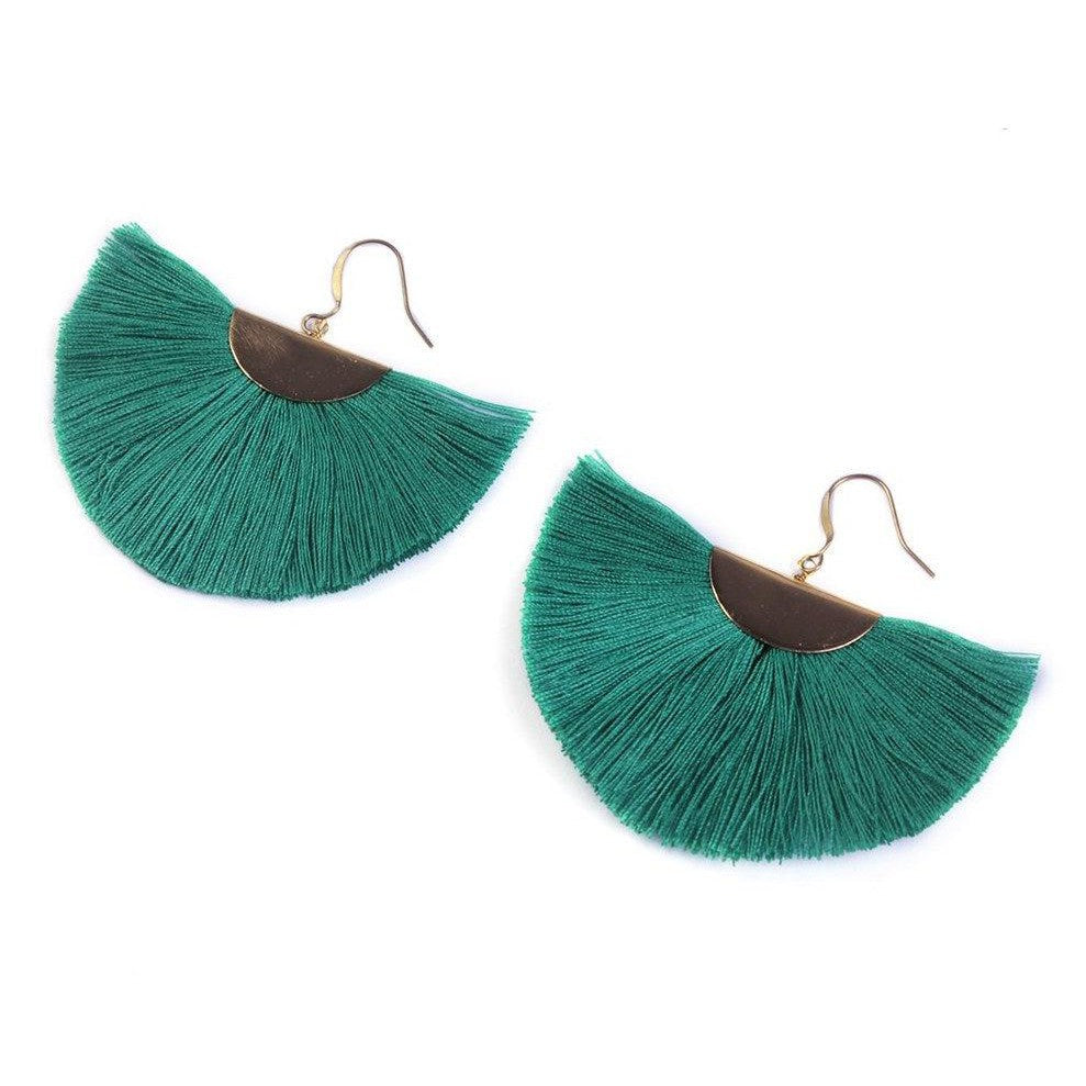 Cleo Fan Boho Colorful Brass Earrings - Thailand