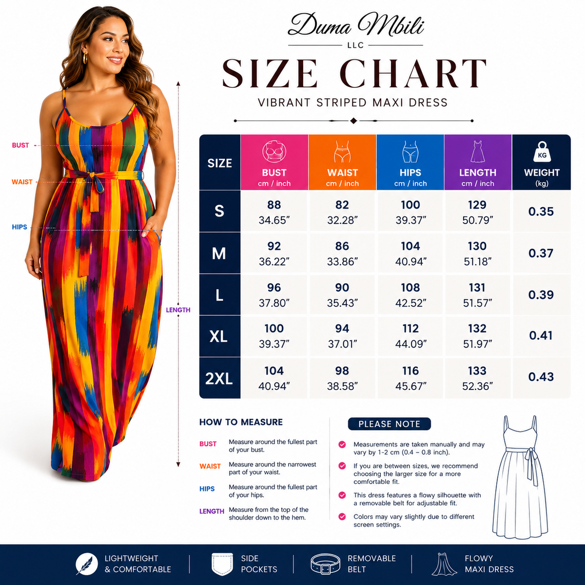 Duma Mbili Sleeveless Striped Maxi Dress with Matching Belt & Pockets