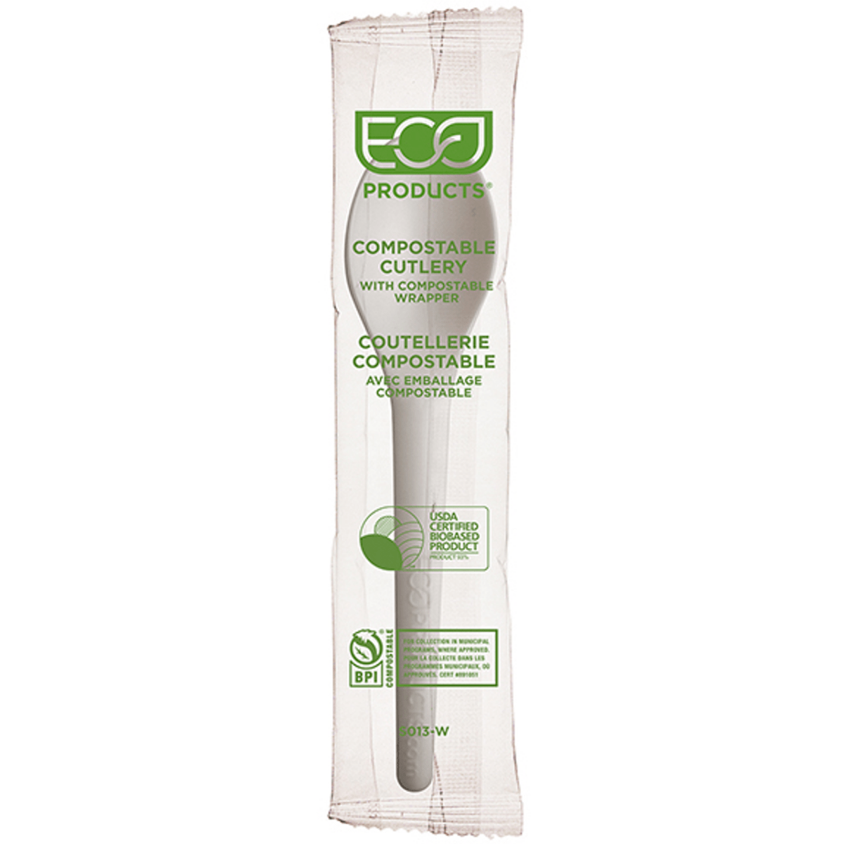 Plantware Renewable & Compostable Individually Wrapped Spoon - 6in White, Compostable Wrapper (QTY:50)