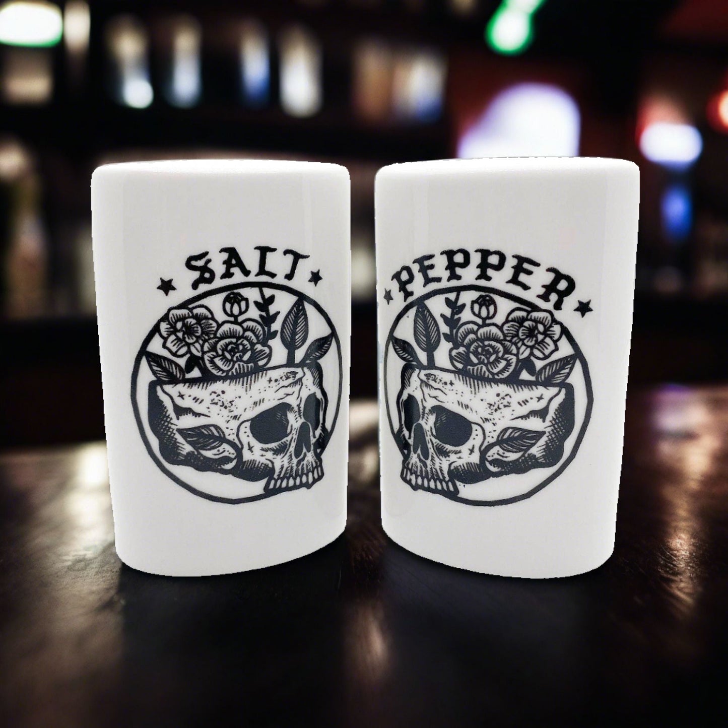 Floral Skull Salt and Pepper Shakers | Food-Safe Ceramic Seasoning Dispensers | Condiments Container
