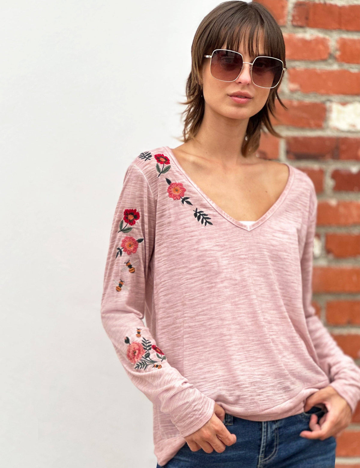 You Deserve Flowers Embroidered Long Sleeve Tee