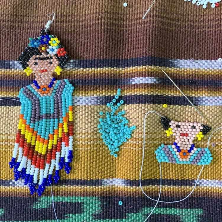 Frida Kahlo Seed Bead Dangly Earrings - Guatemala