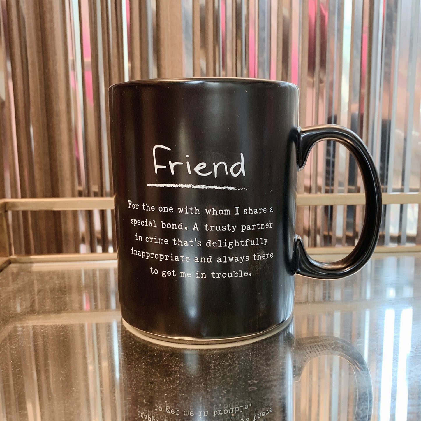 Friend Poetry Stoneware Mug | Matte Black Double-sided Coffee Tea Cup | 20oz