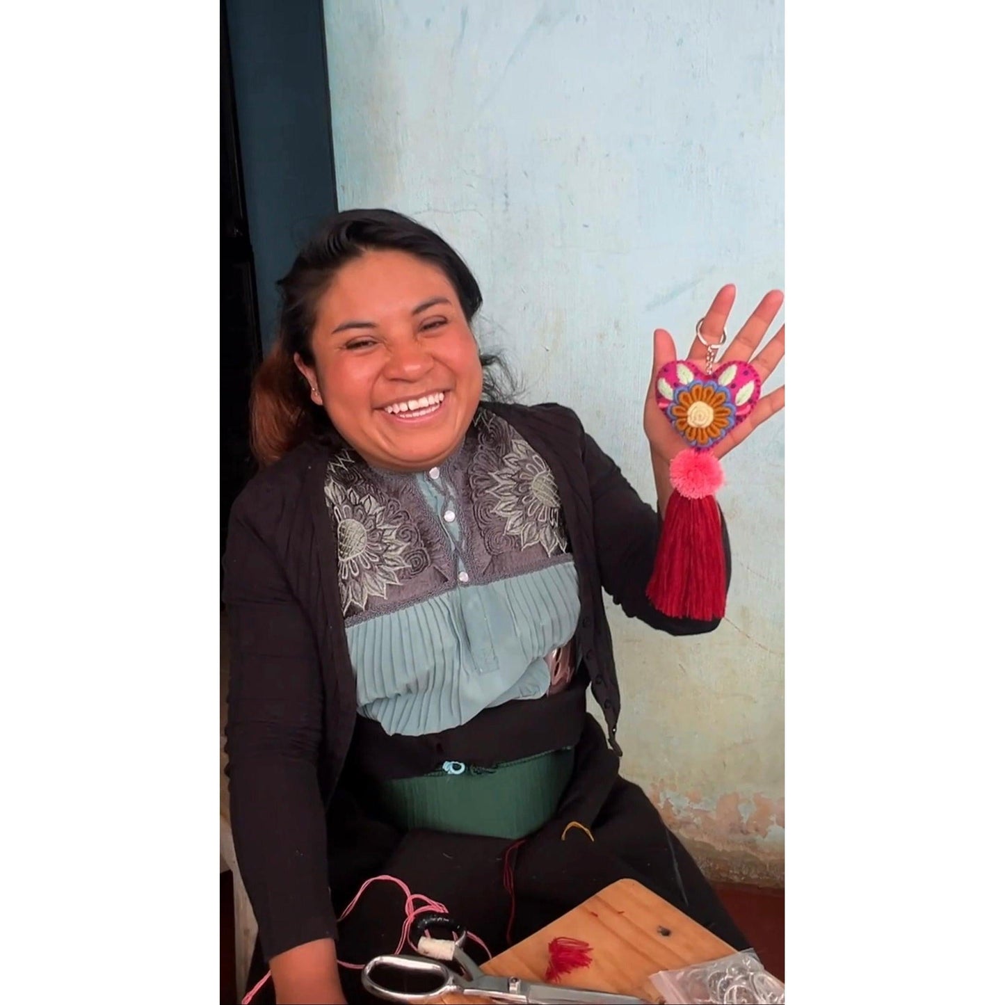 Rapture Embroidered Heart Love Handmade Key Chain | Zipper Pull - Mexico