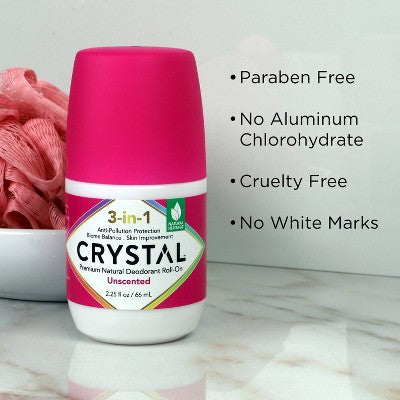 Crystal 3-in-1 Natural Mineral Roll-On Deodorant Unscented 2.25 fl oz - New