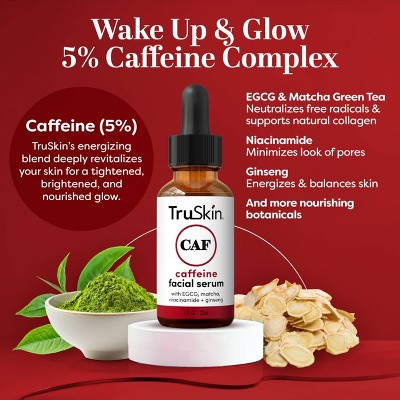 TruSkin Caffeine Facial Serum with Matcha Green Tea and Ginseng 1 fl oz - New