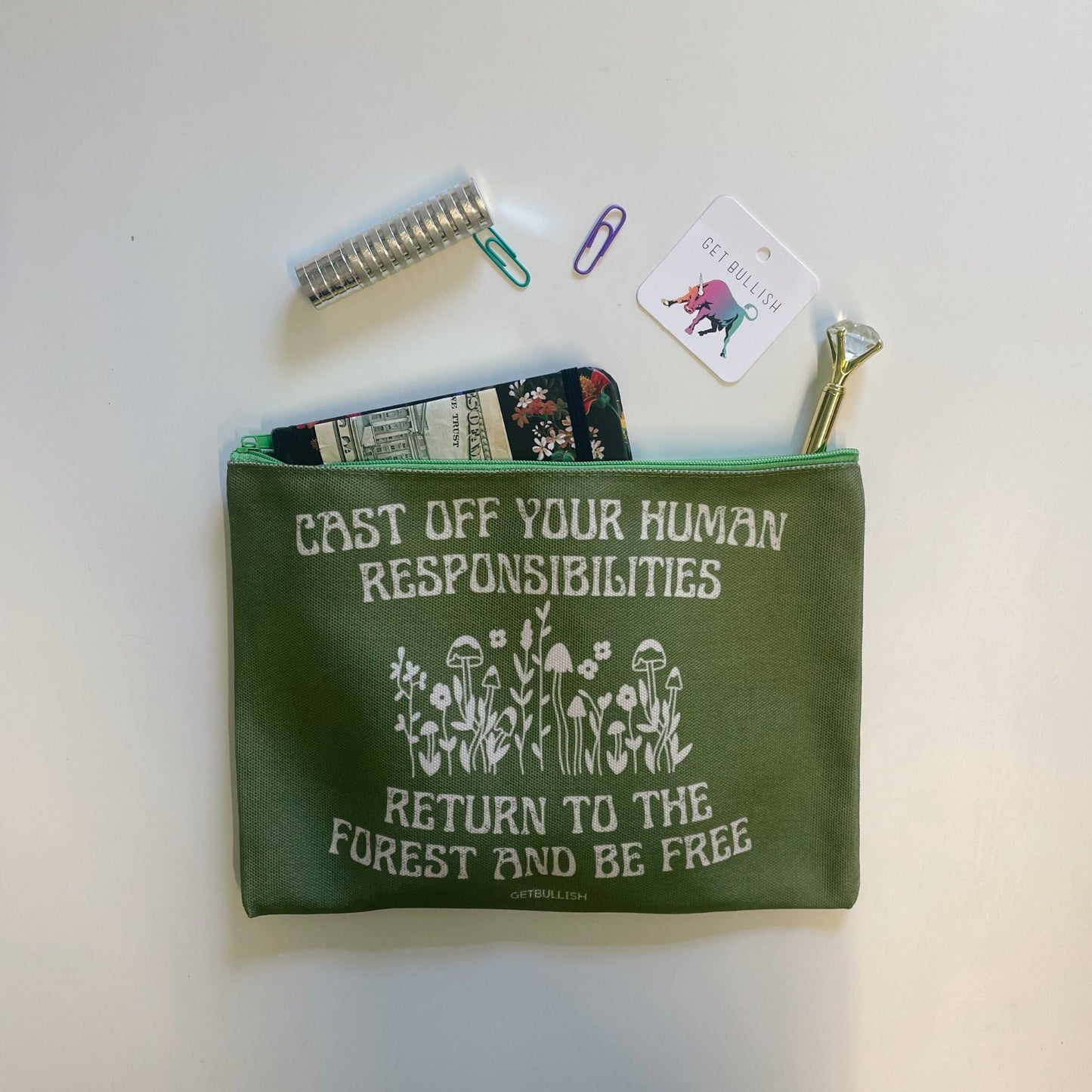GetBullish Return to the Forest Canvas Zipper Pouch 9.5" x 7" | Cosmetics Bag or Pencil Case