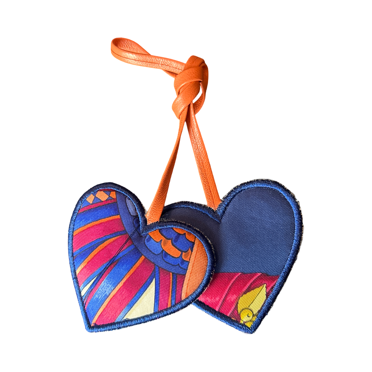 Rubans du Cheval Blue Scarf Double Heart Bag Charm