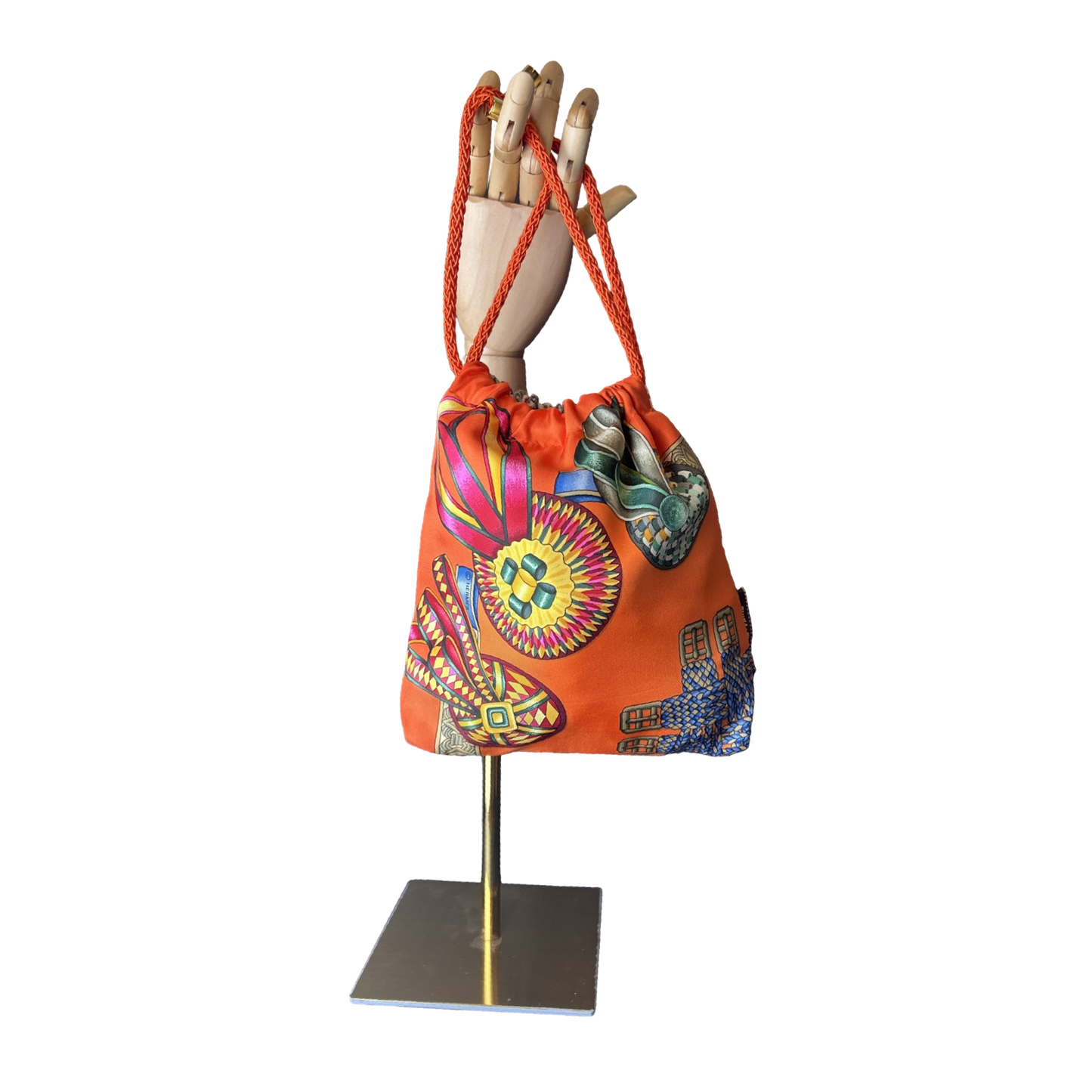Rubans du Cheval Orange Vintage Scarf Drawstring Crossbody Bag