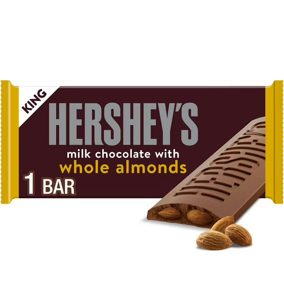 Hershey's Milk Chocolate with Whole Almonds King Size Candy, Bar 2.6 oz