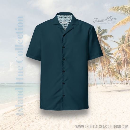 Labelless Dark Seas Blue Button Down Camp Shirt
