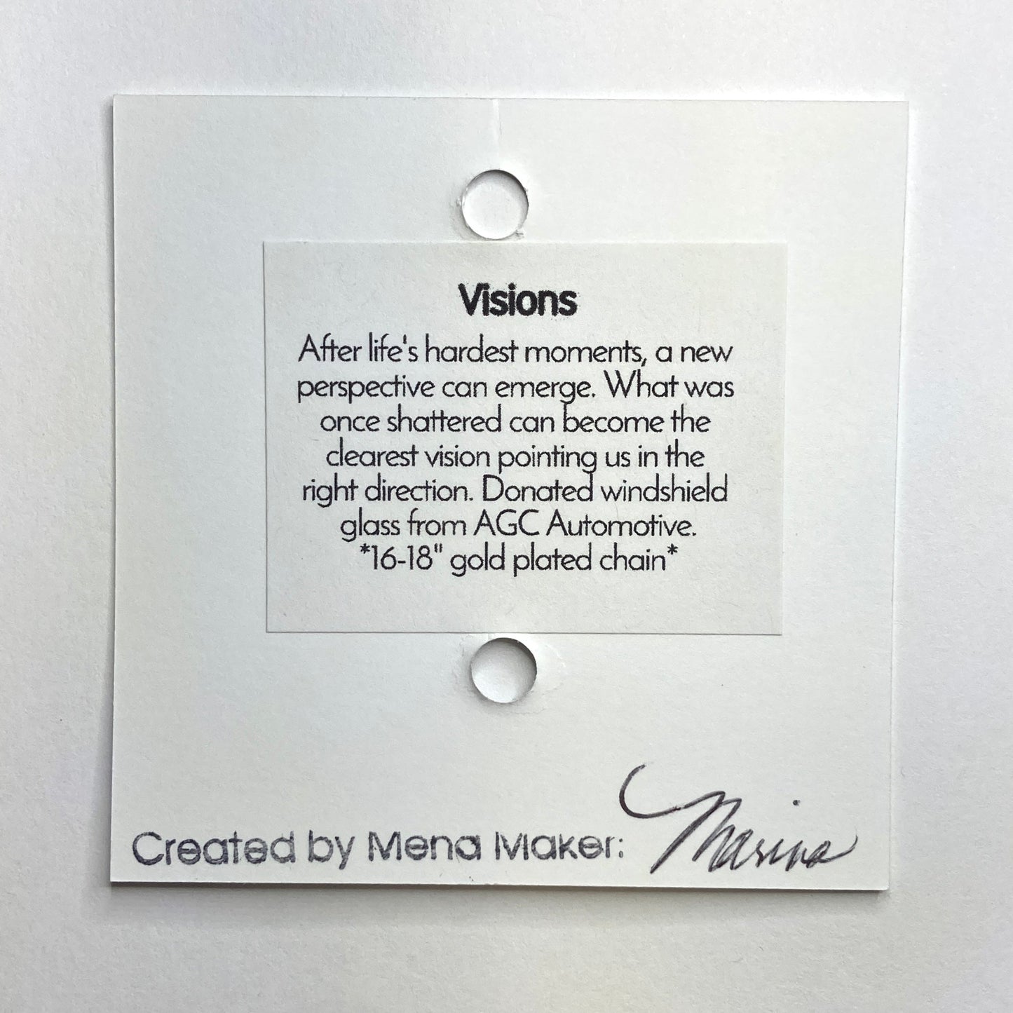 Visions Aqua Glass Necklace | Repurposed Automotive Windshield Glass | Adjustable Gold Plated Chain