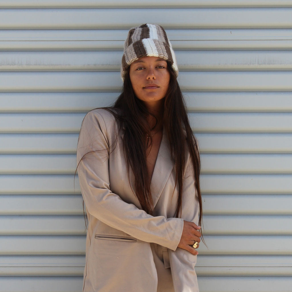 Alpaca Beanie - Natural Stripe