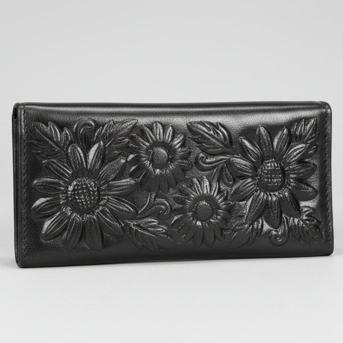 Leather Western Clutch - Black Flower