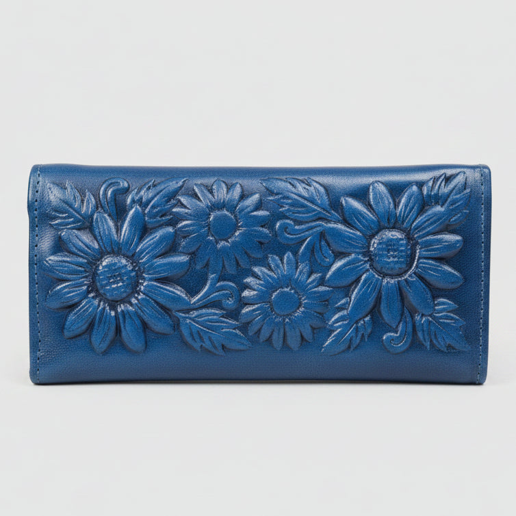 Leather Western Clutch - Blue Flower