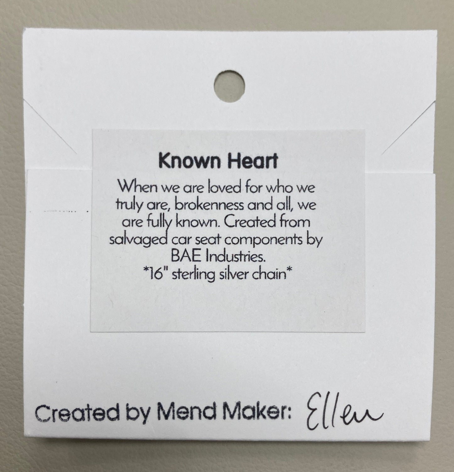 Known Heart Necklace | Salvaged Steel Auto Part | Adjustable Sterling Silver Chain