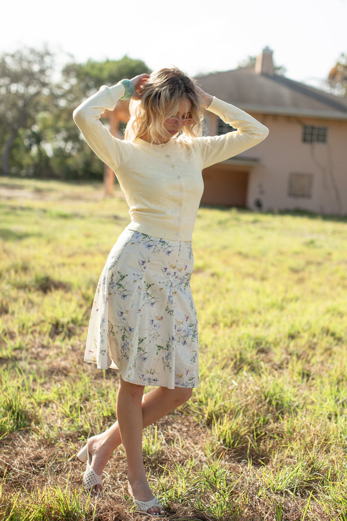 Floral Open Stitch Cardigan- Butter Yellow
