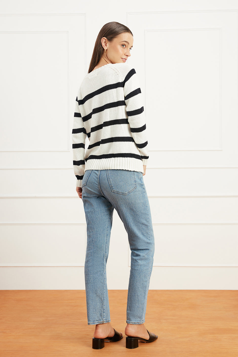 Stripe Sloane Crewneck in Off White