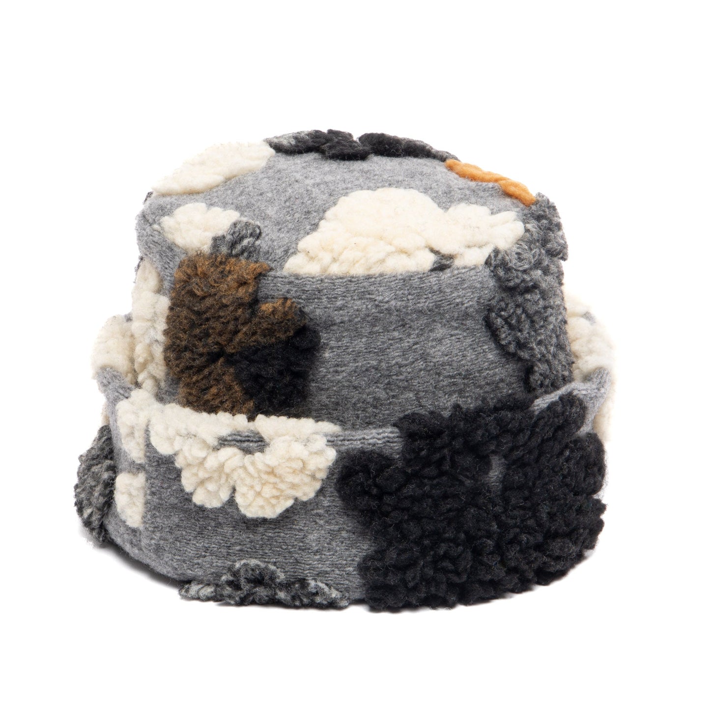 Keyes - Wool Blend Cuffed Beanie with Sherpa Flowers - KNH8084