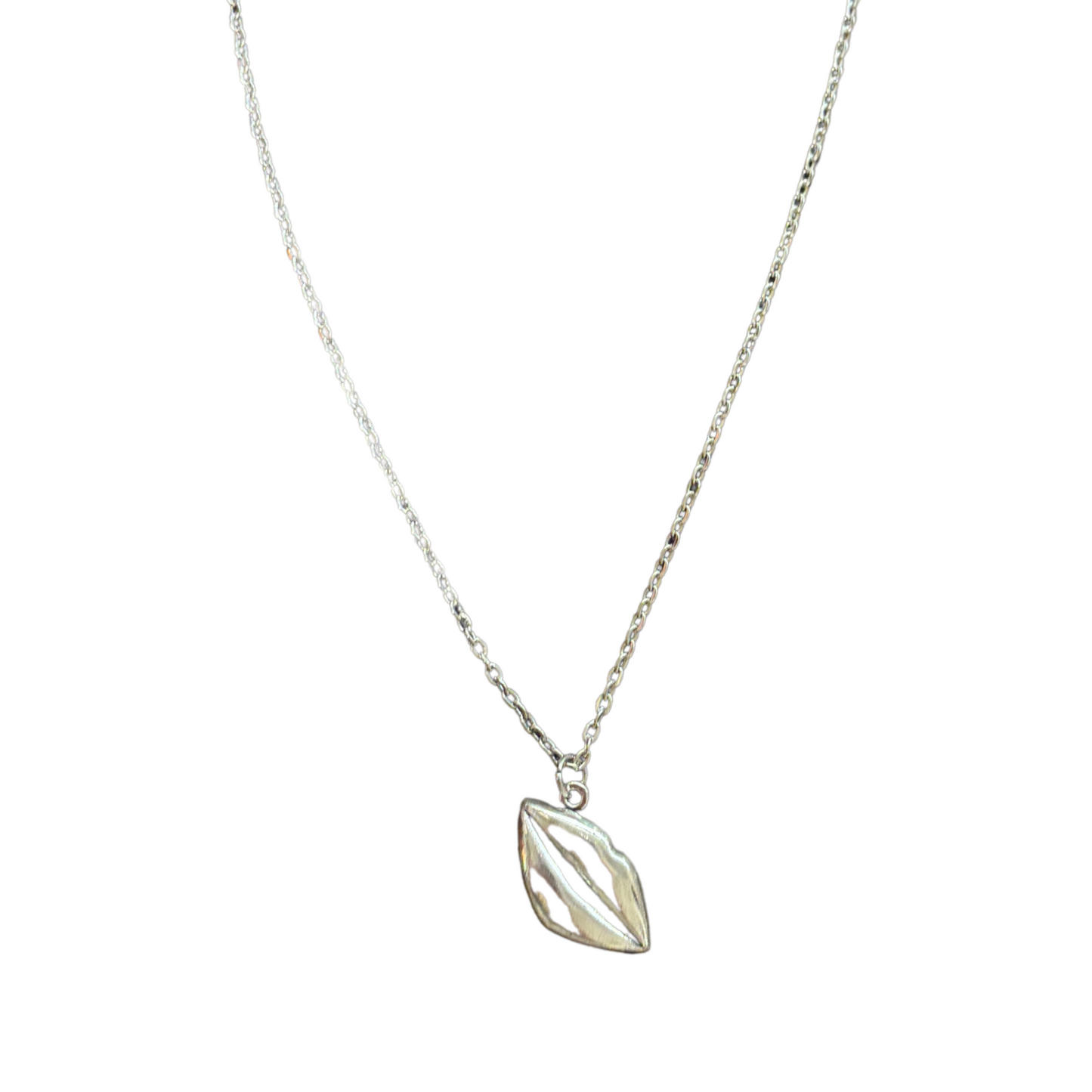 Lips Pendant Necklace in Silver | Kiss Print Charm on Chain