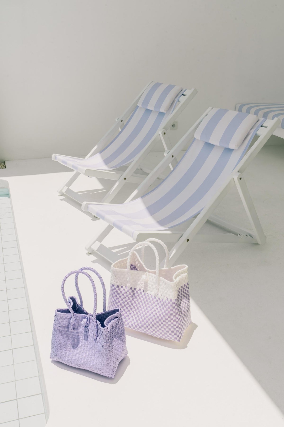 Lola Recycled Plastic Woven Tote Large - White and Lite Purple Checker - Osadia Concept Store
