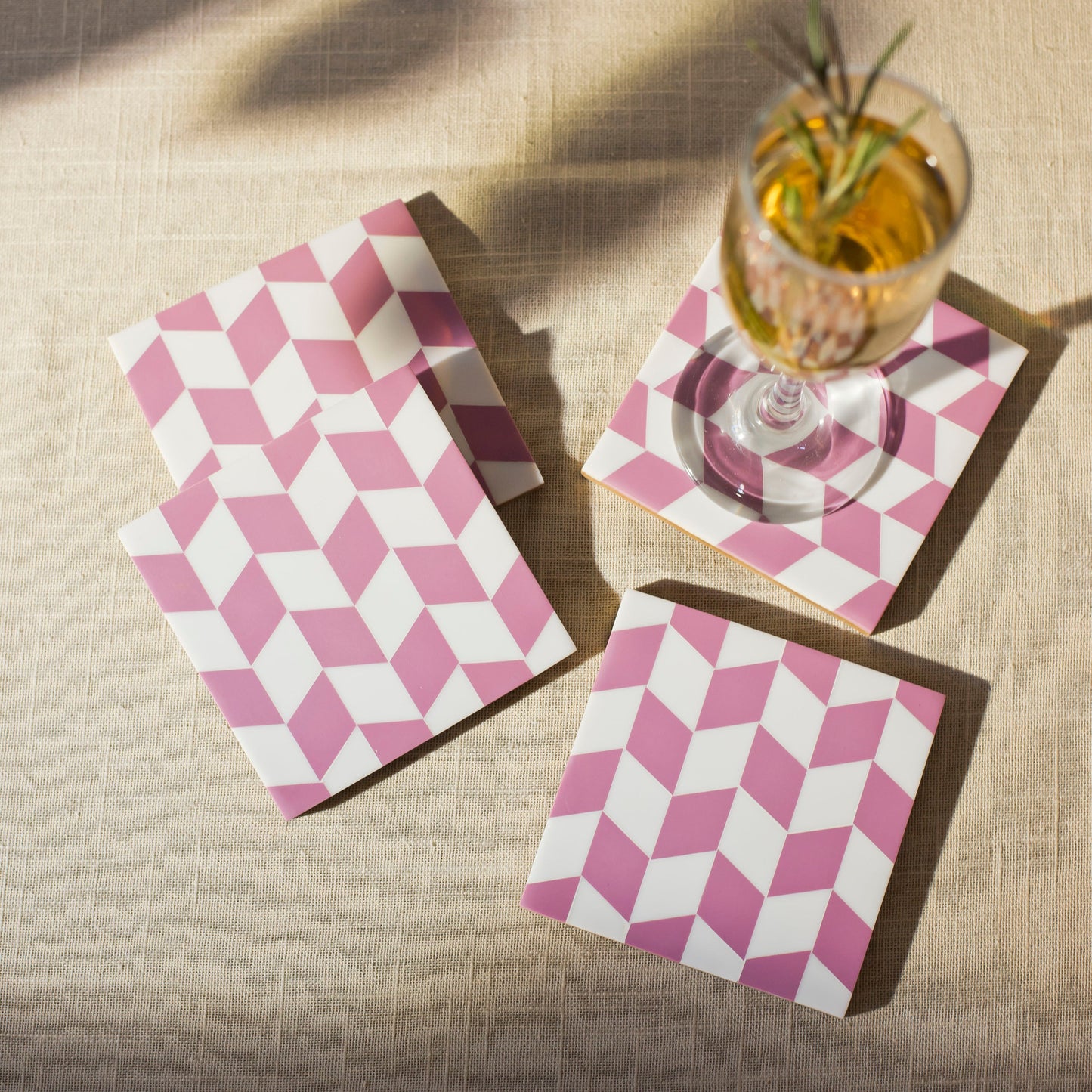Rosette Pink and Ivory Coasters