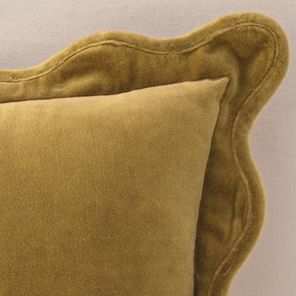 Scallop Velvet Pillow Cover, Mustard