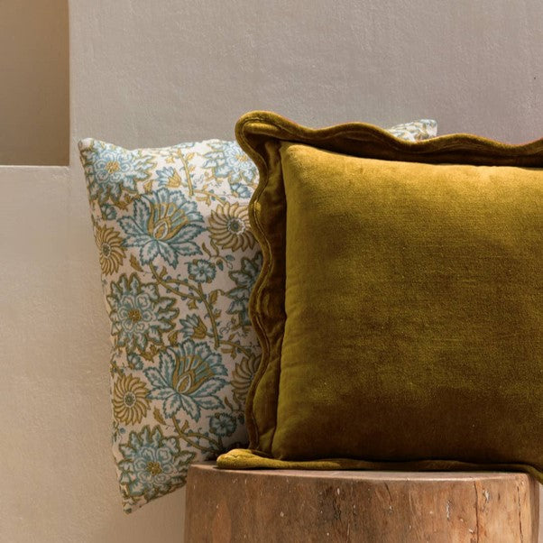 Scallop Velvet Pillow Cover, Mustard