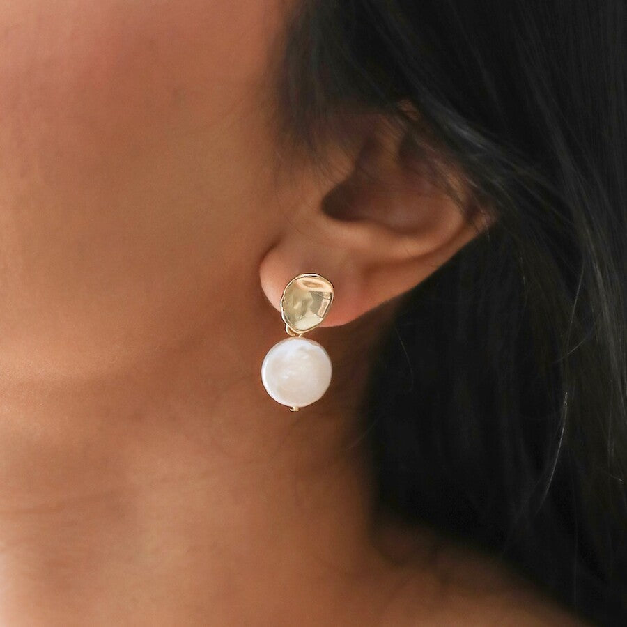 Molten Freshwater Pearl Drop Earrings | 14K Gold Plated Brass and Real Freshwater Pearls