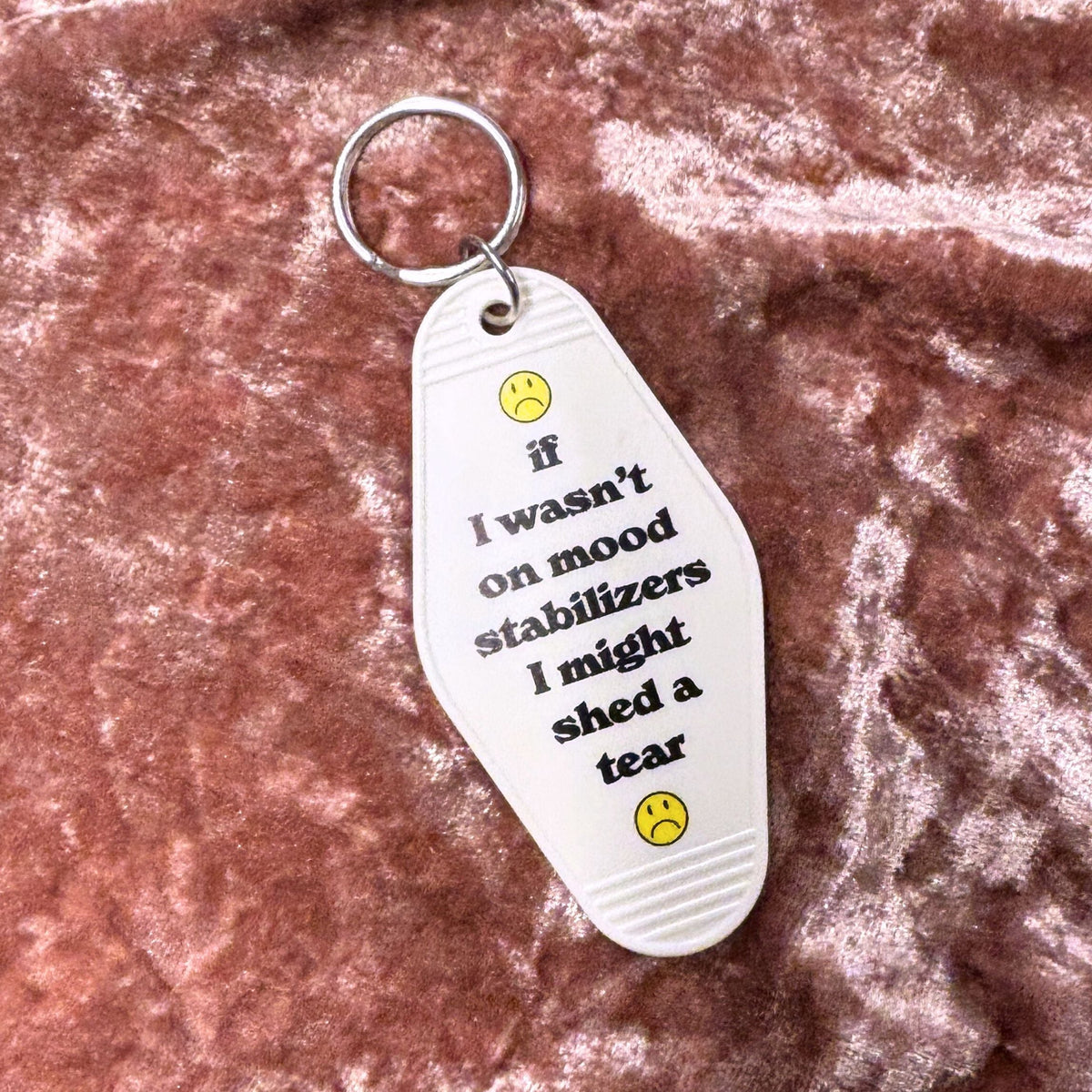 Mood Stabilizer Vintage Motel Keychain in White