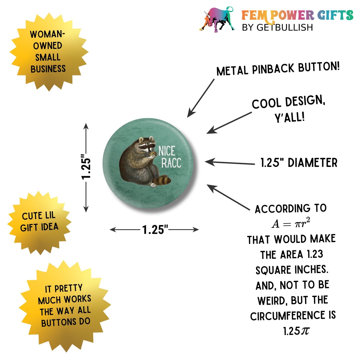 Nice Racc Vintage Raccoon Illustration Pun 1.25" Button Pin | Pinback Button Badge - Osadia Concept Store