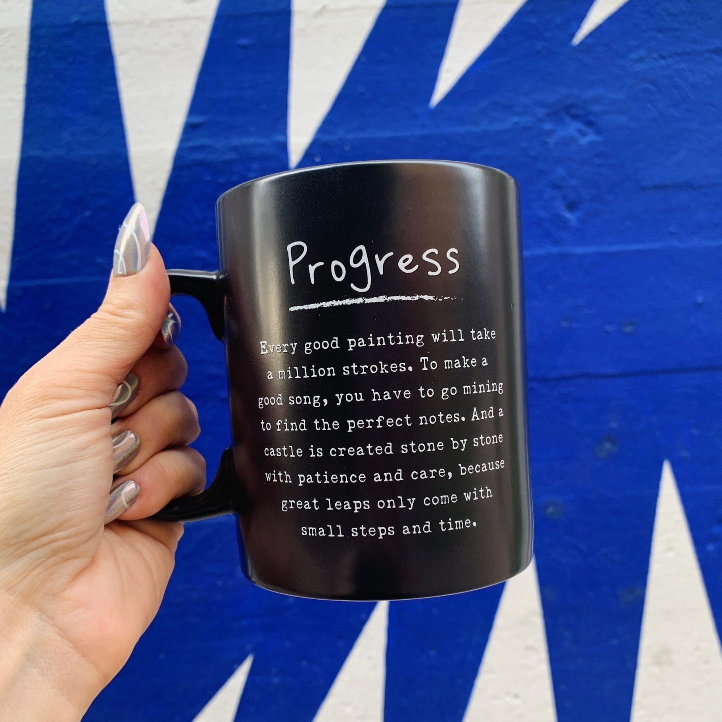 Progress Mug in Matte Black | Double-sided Stoneware Coffee Tea Cup | 20oz