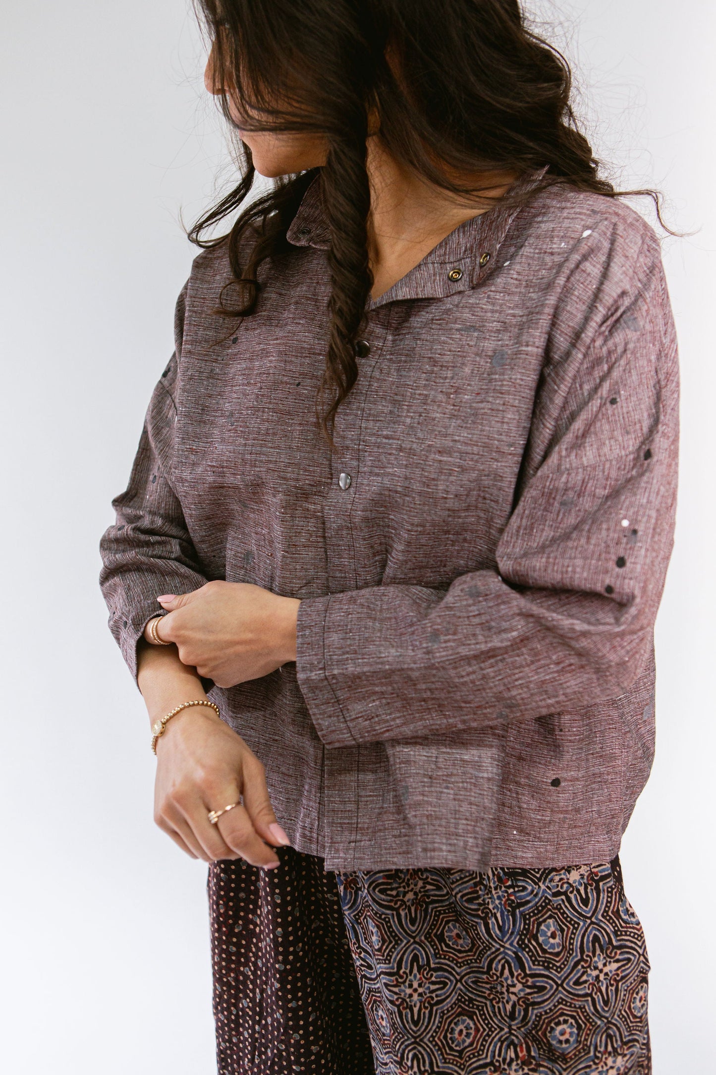 Hand-Painted Artisan Handwoven Quarter Crop Shirt Jacket