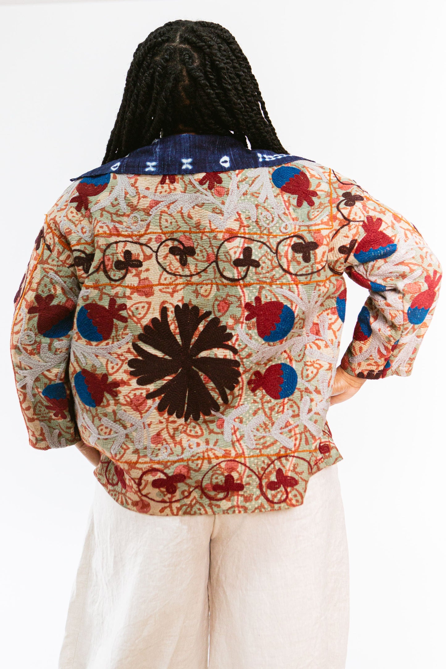 Vintage Suzani Hand-Quilted & Chain-Stitched Quarter Chore Jacket