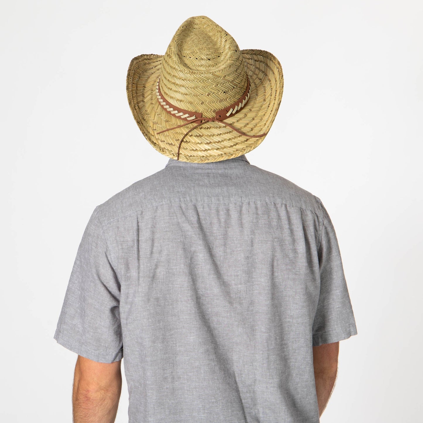 Men's Woven Rush Straw Pinch Crown Cowboy