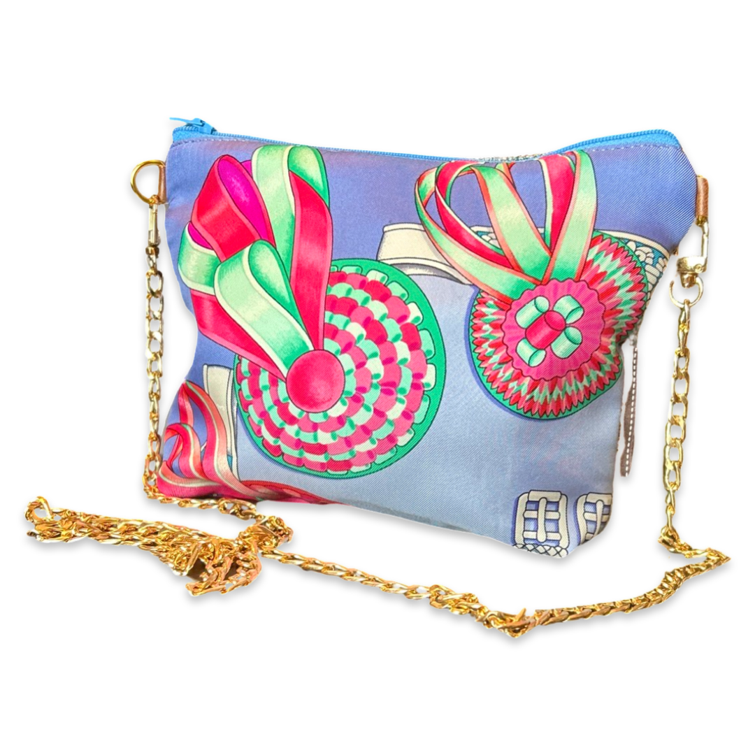 Rubans du Cheval Blue Vintage Silk Scarf Crossbody Bag