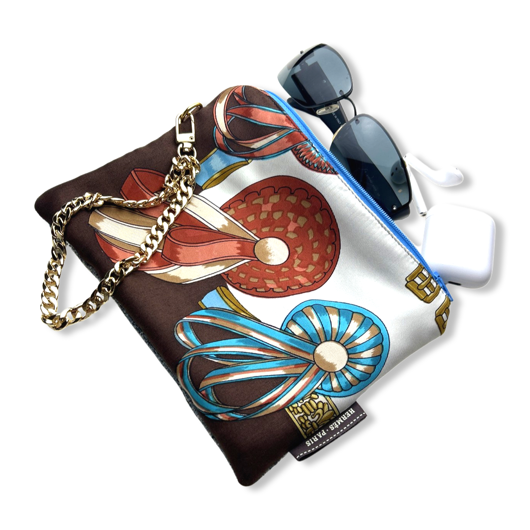 Rubans du Cheval Turquoise Vintage Scarf Grand Wristlet Bag