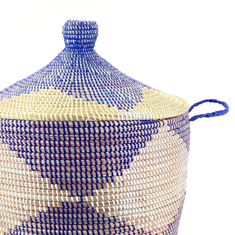 Low Storage Basket - Blue + Natural Chevron