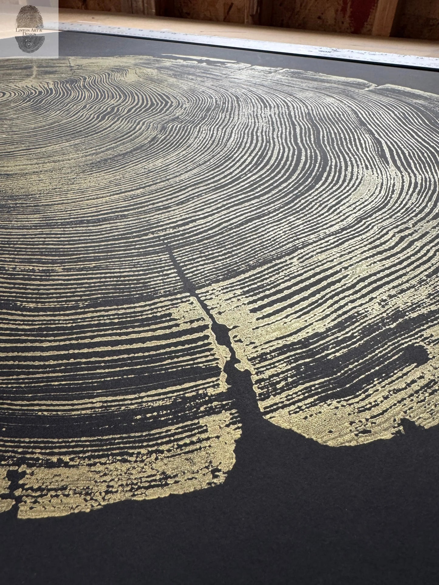 San Francisco Redwood. Gold and Black, 36x48 Inches. Original Signed artwork made from Real Redwood