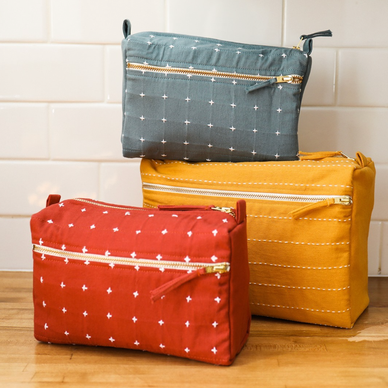 Large Toiletry Bag | Mustard Pin-Stitch