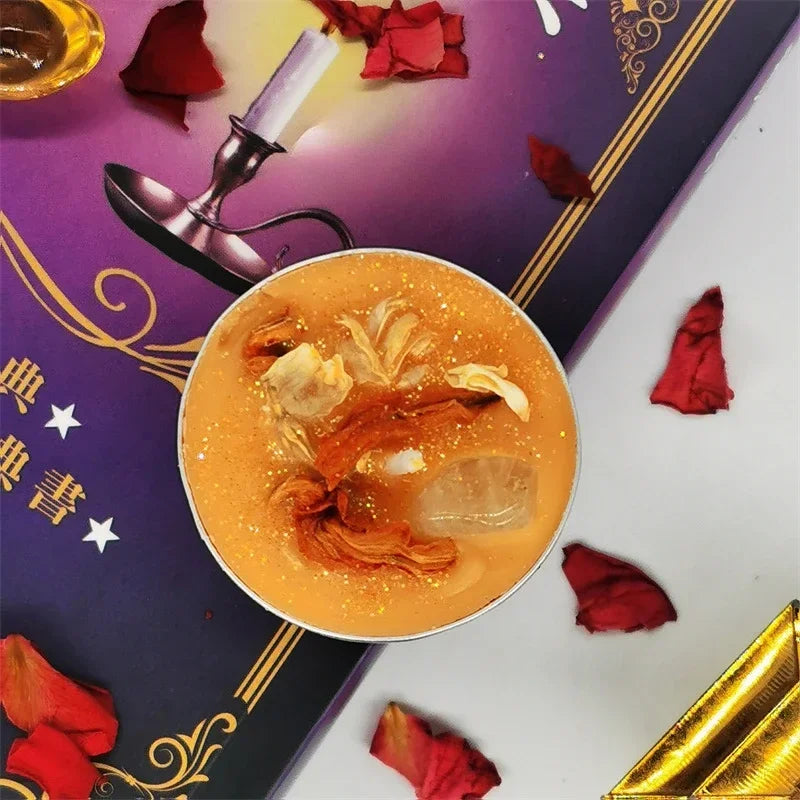 0.53OZ Mini Spell Candles Intention Tea Light Candles Unscented Witch Manifestation Candles with Dried Flowers Crystal