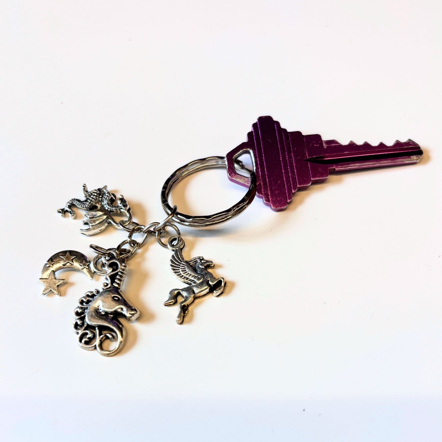 Silver Unicorn Fantasy Charms Lightweight Keychain in Silver