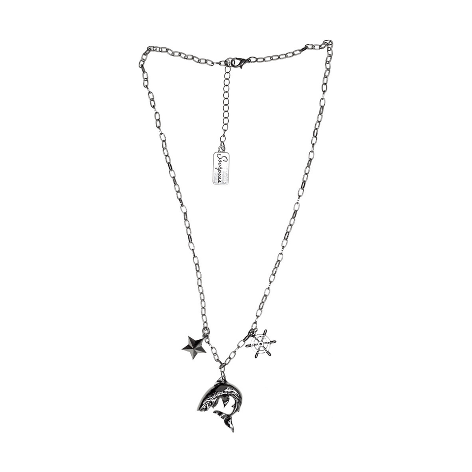 Sourpuss Shark Charm Necklace | Nautical Star & Captain’s Wheel Tattoo-Inspired Jewelry