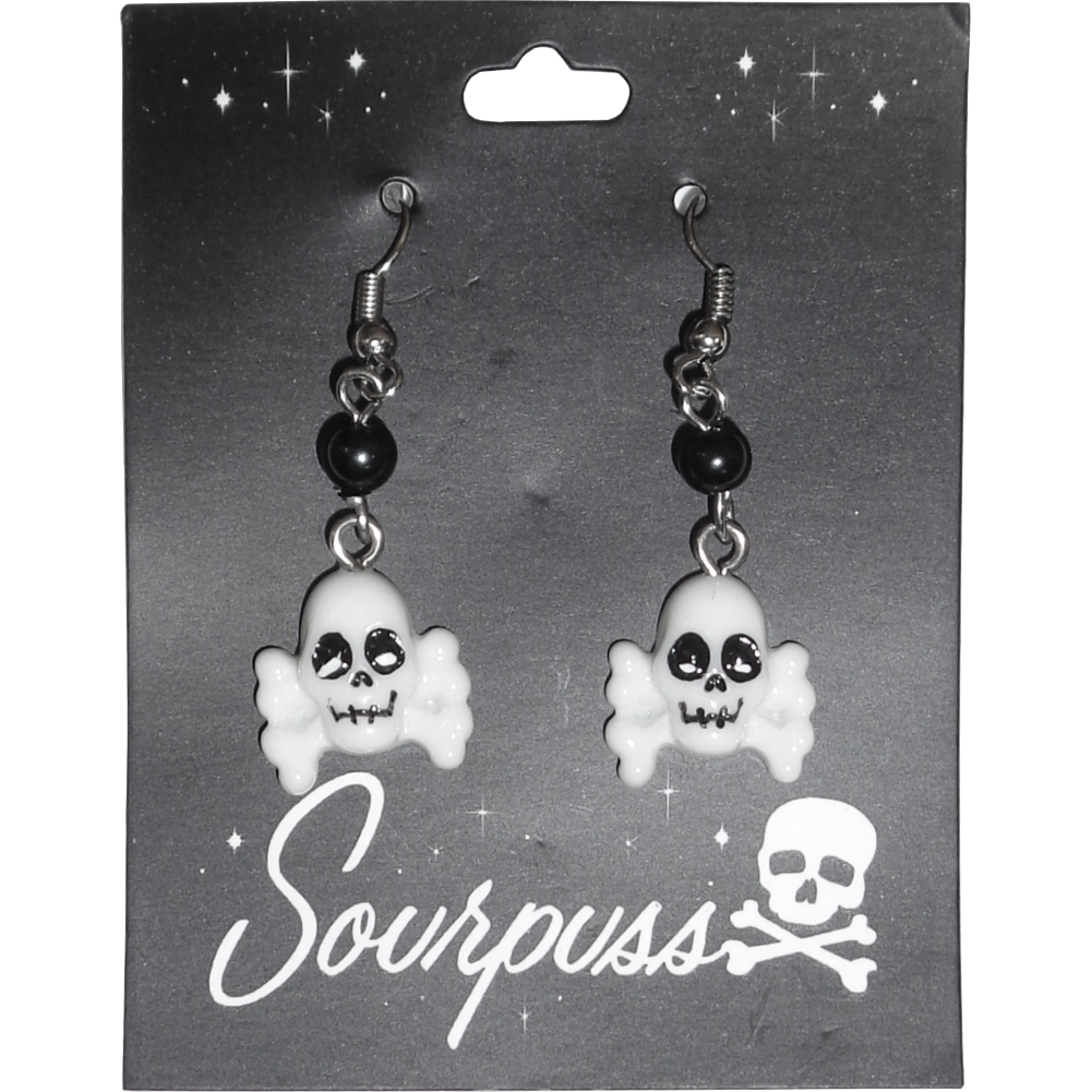 Sourpuss Skull & Crossbones Earrings | Gothic Drop Earrings Punk Rock Jewelry